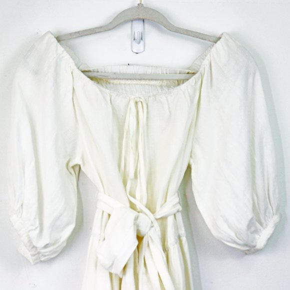 NEW Topshop Linen Blend Belted Bardot Midi Dress 6 - Picture 6 of 8